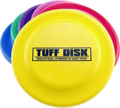 PetSport Tuff Disc close-up showing a double-thick rim for aggressive chewers during outdoor fetch.