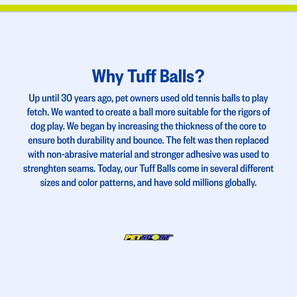 Pack of six PetSport Yellow Tuff Balls ready for training sessions.