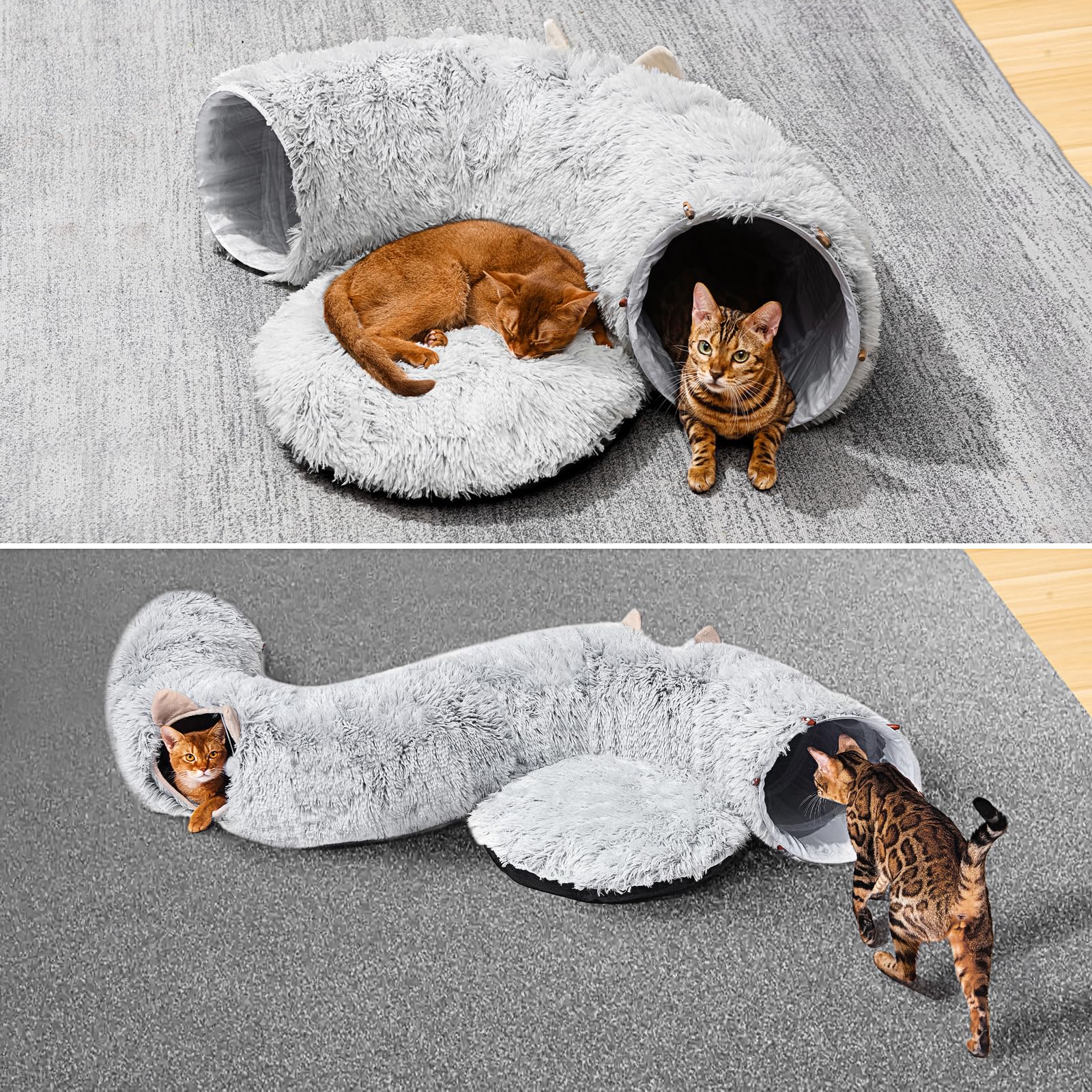 PETSTA Cat Bed inside tunnel offers soft, warm rest after curious exploration.