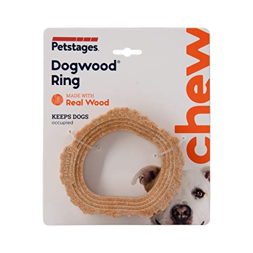 Close-up texture of Petstages Dogwood Ring Small highlighting wood-like chew