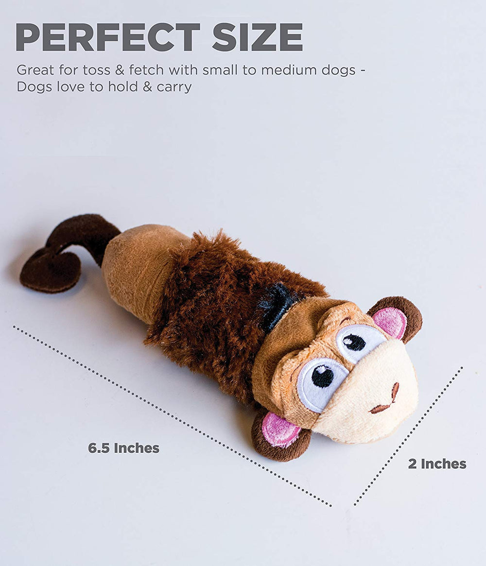 Petstages stuffing-free monkey plush toy small designed for toss, fetch, and chase.