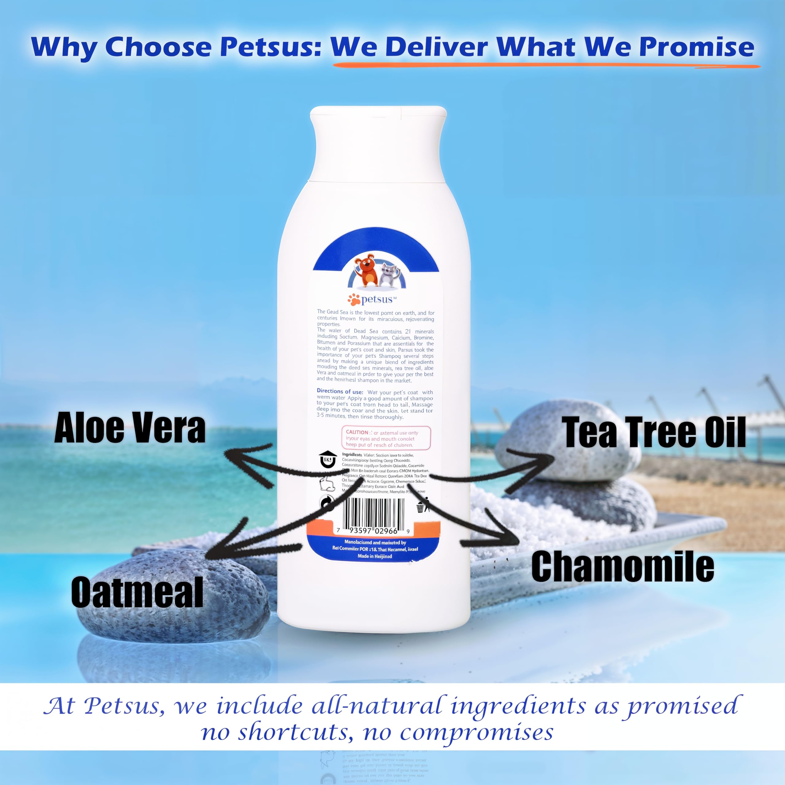 Petsus Oatmeal Shampoo cat bath scene implies allergy-friendly care for sensitive cats.