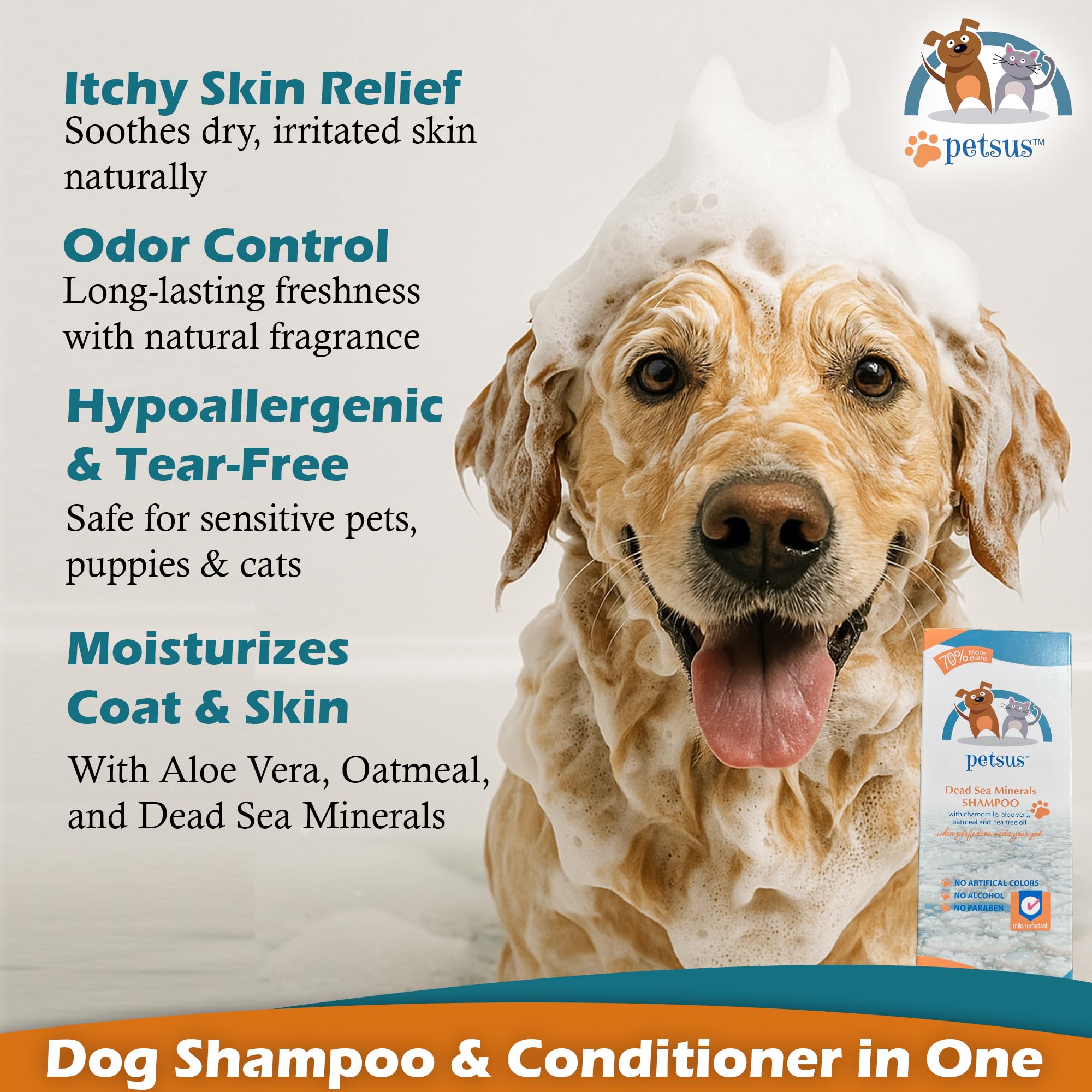 Petsus Oatmeal Shampoo oatmeal texture signals soothing formula for itchy skin.