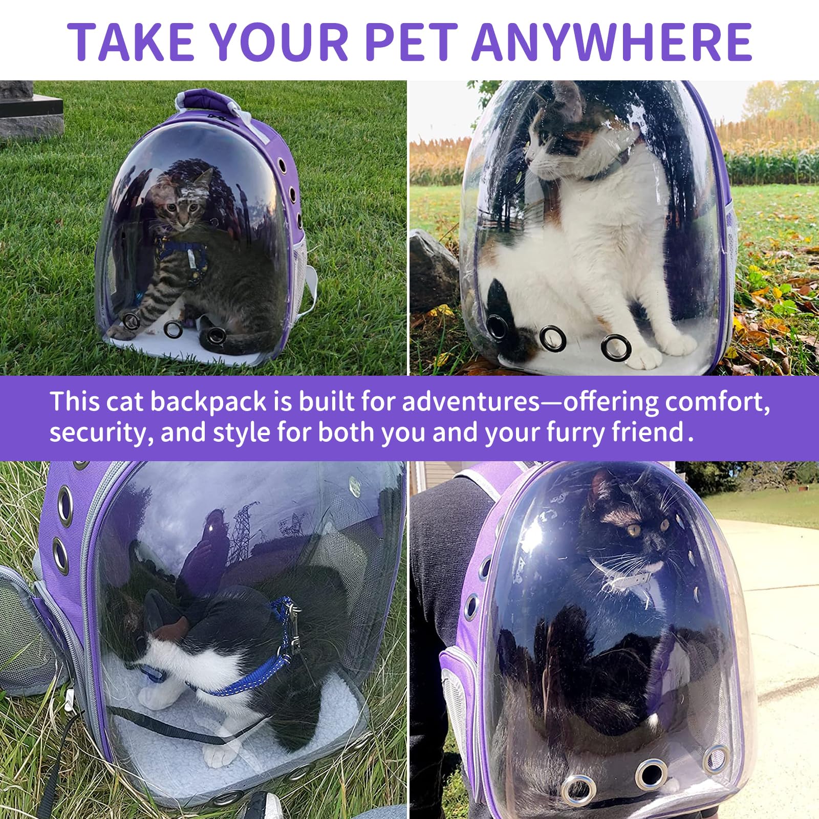 PETSWEET Cat Backpack Carrier padded shoulder straps distribute weight evenly.