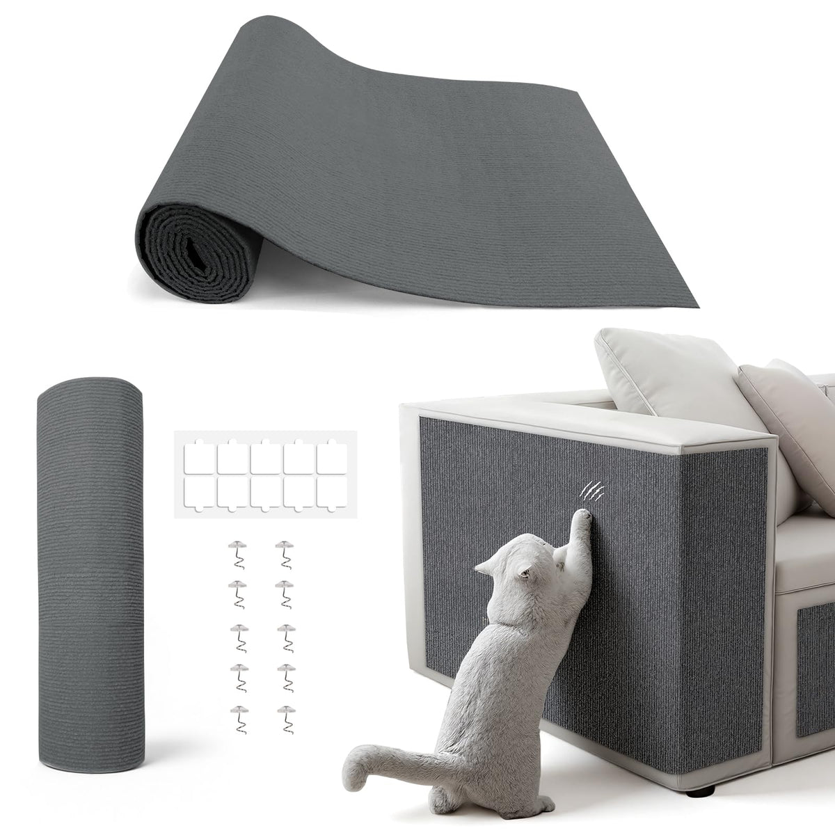 PETSWEET cat-scratch-furniture-protector on a sofa shields upholstery from claws.