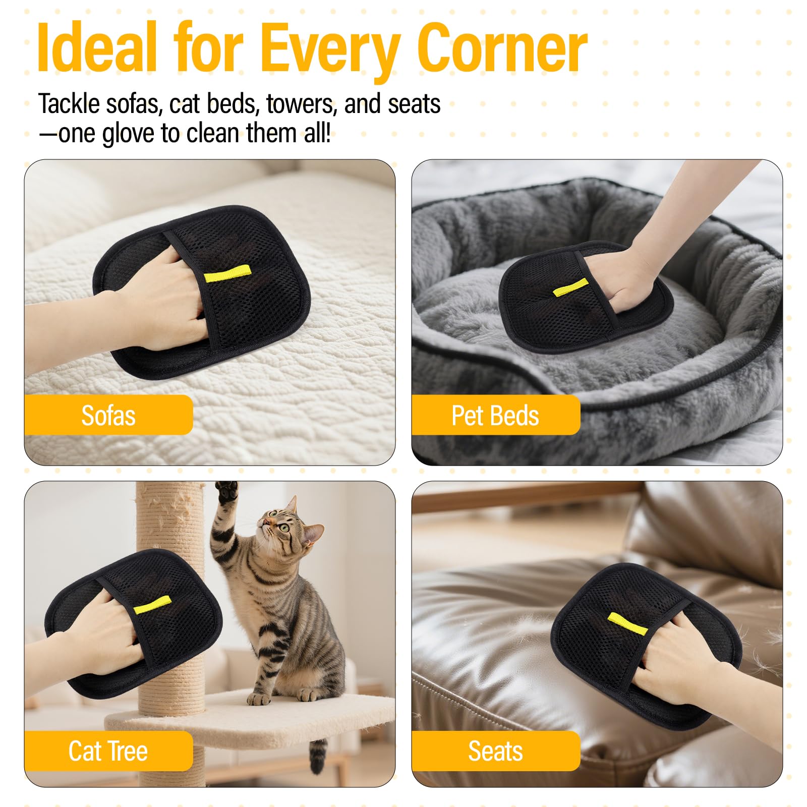 PETSWEET glove-used-on-clothes shows efficient fur removal from fabrics.