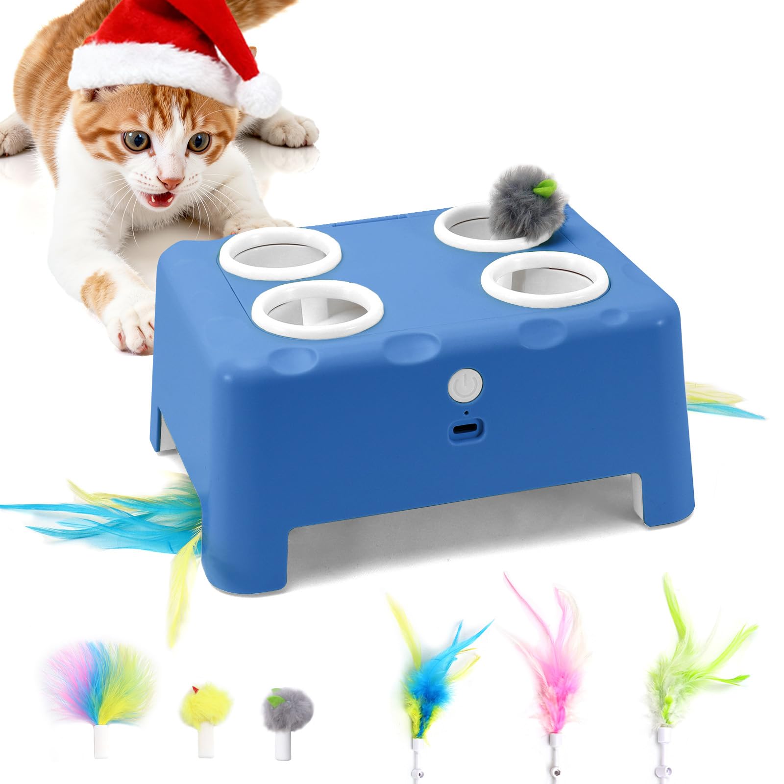 PETSWEET Interactive Cat Toy blue front view—engages indoor cats with 3 modes.