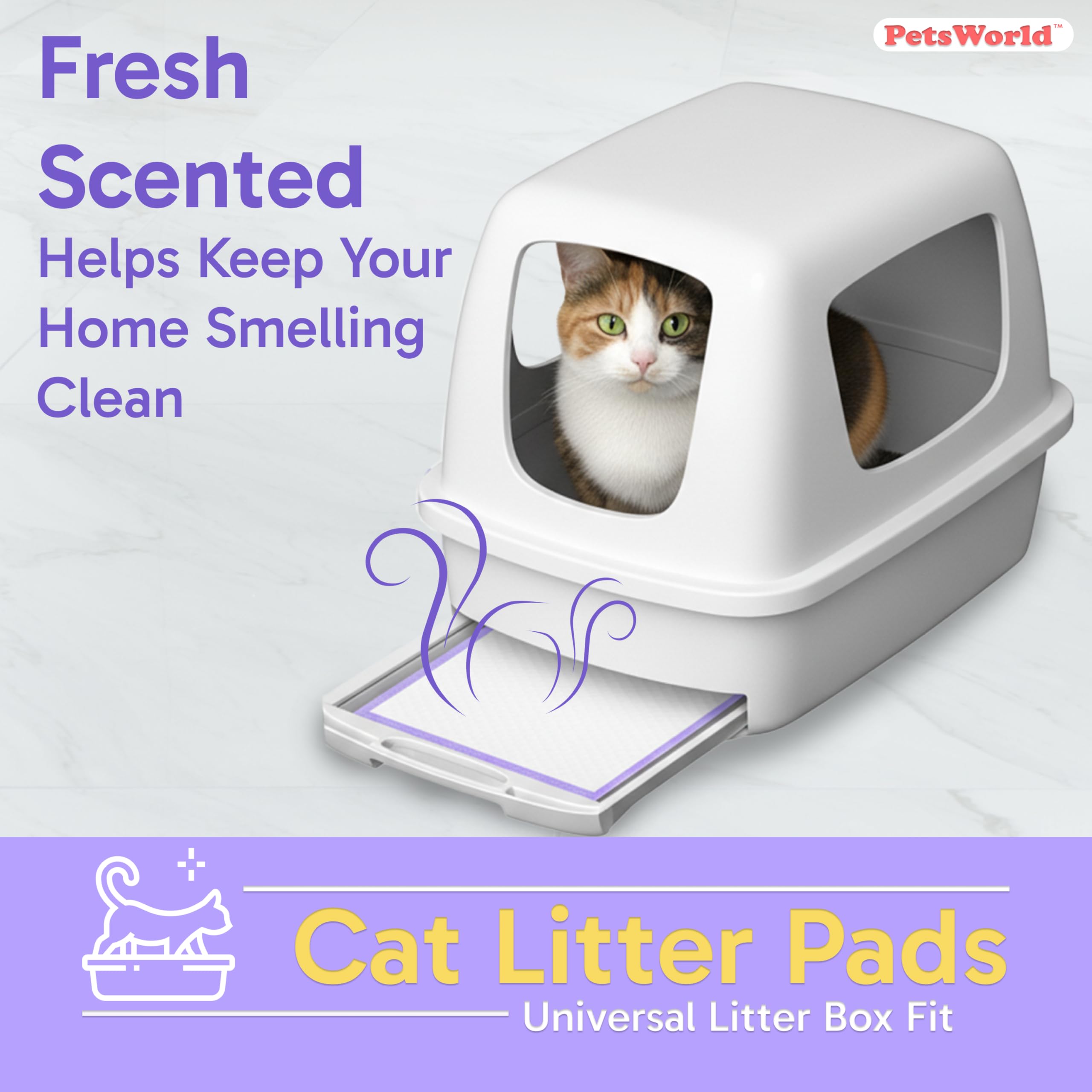 PETSWORLD fresh scent pad closeup showing odor control and absorption.