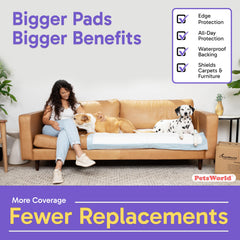 PETSWORLD potty pad 5-layer protection prevents leaks and protects floors and furniture.