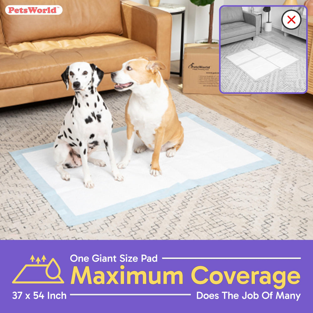 PETSWORLD potty pad adhesive tape option keeps pad in place during pawing, ideal for energetic pets.