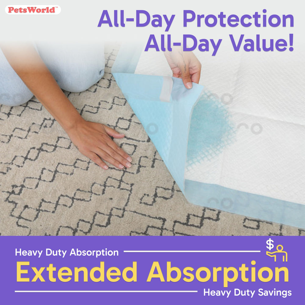 PETSWORLD tear-resistant pad backing protects floors and stays secure during use.
