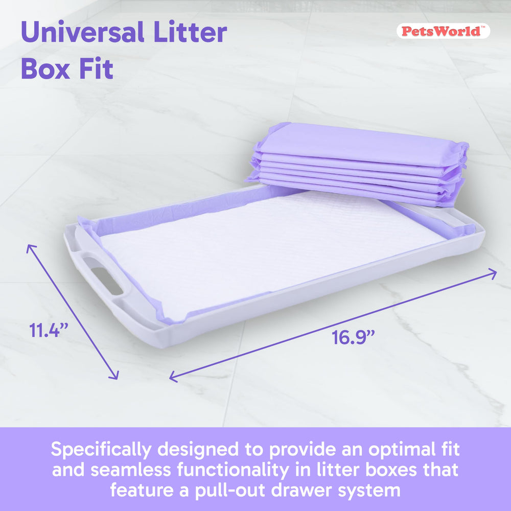 PETSWORLD universal-fit pad in drawer-style litter box showing easy setup.