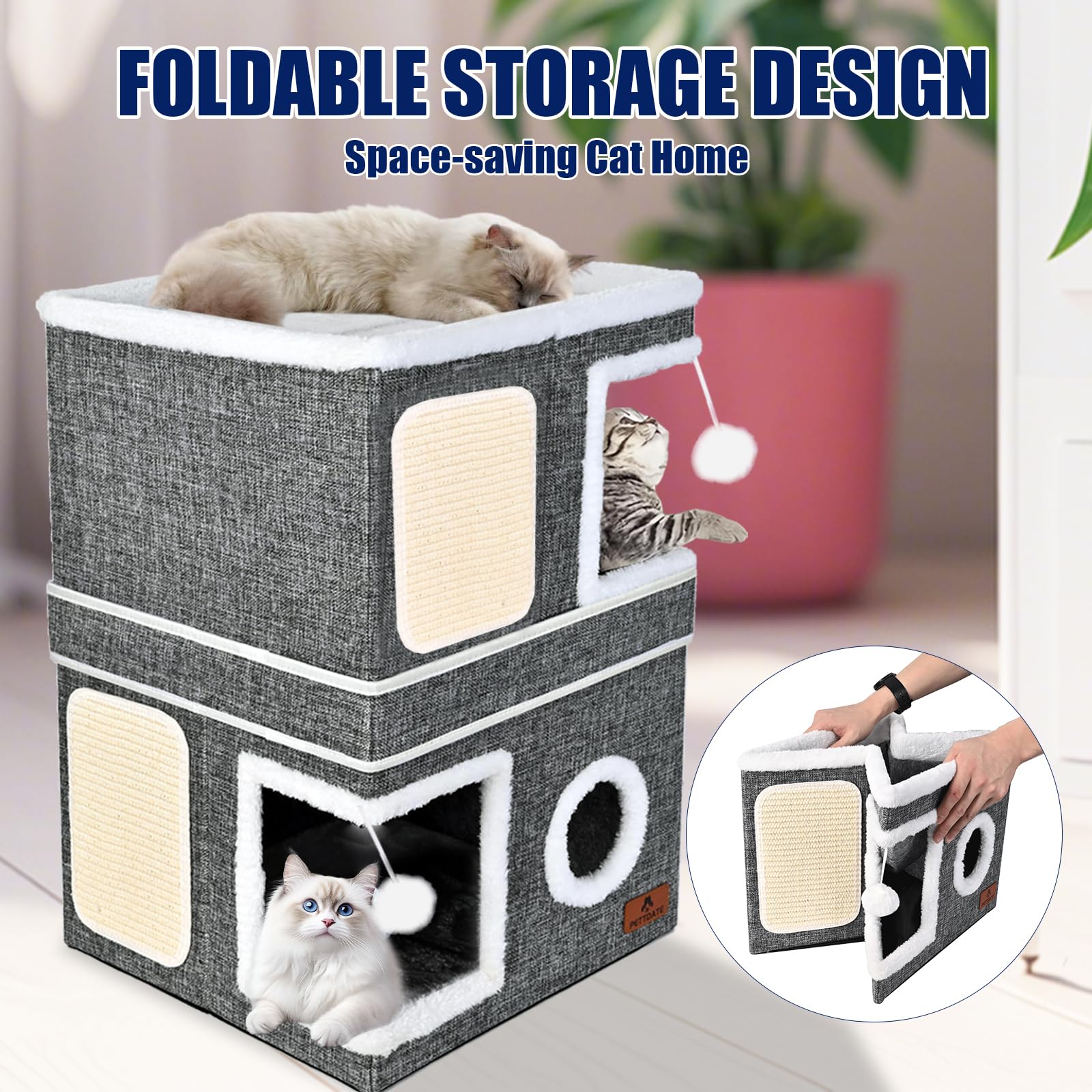 Pettdate 2-Story Cat House dimensions image communicates sturdy build and 30 lb weight support.