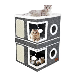 Pettdate 2-Story Cat House front view shows a roomy lounge for multiple cats.