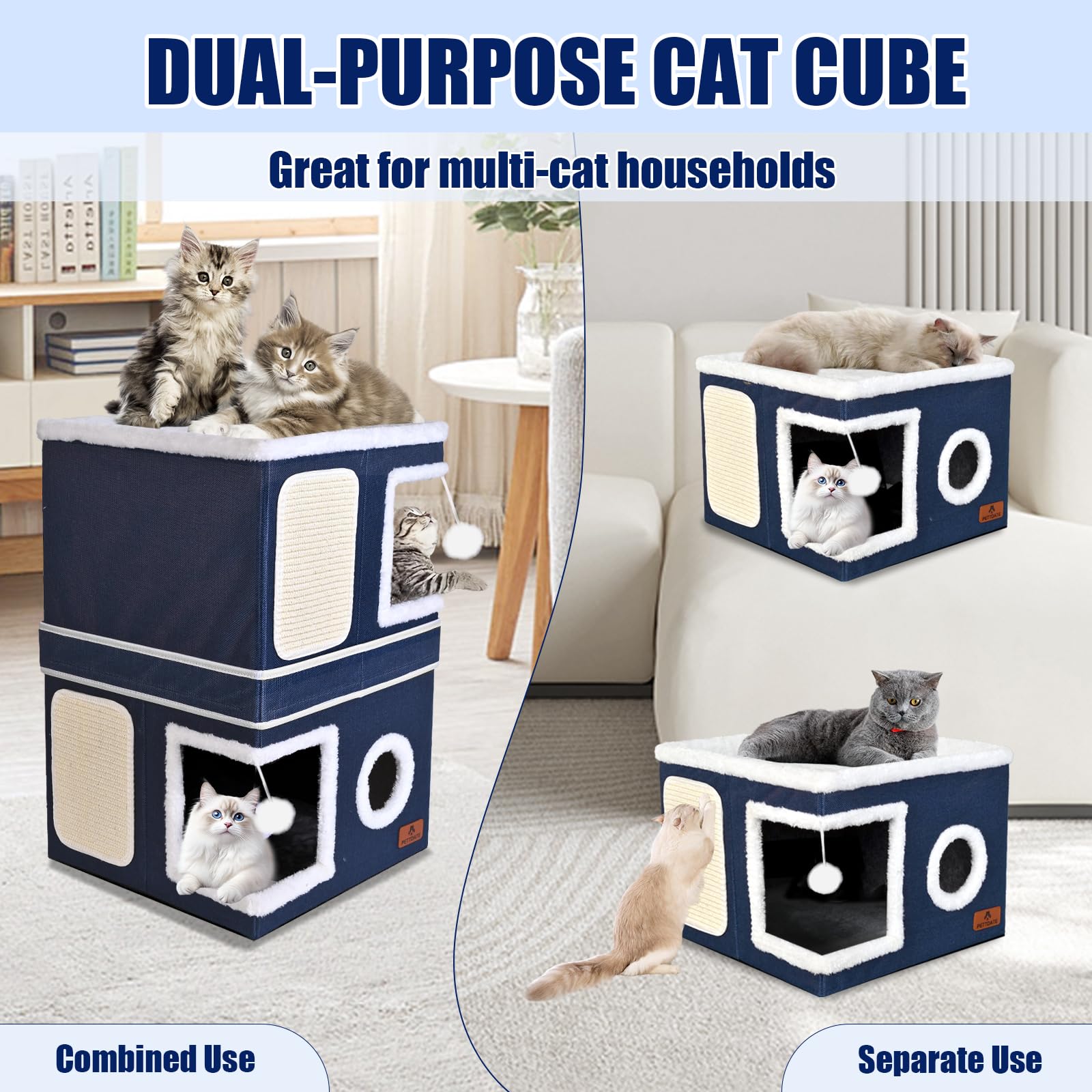 PETTDATE cat house with circular window and hanging ball for interactive play