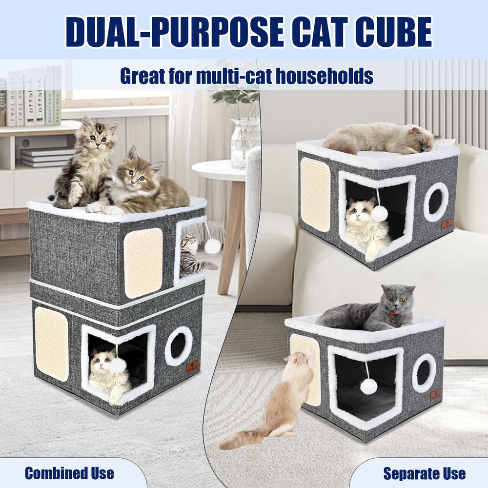 Pettdate 2-Story Cat House scratch-pad-side highlights durable scratch area to protect furniture.