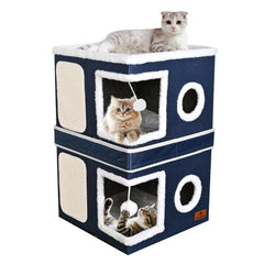 PETTDATE 2-story cat house top platform provides roomy lounging space for multi-cat households