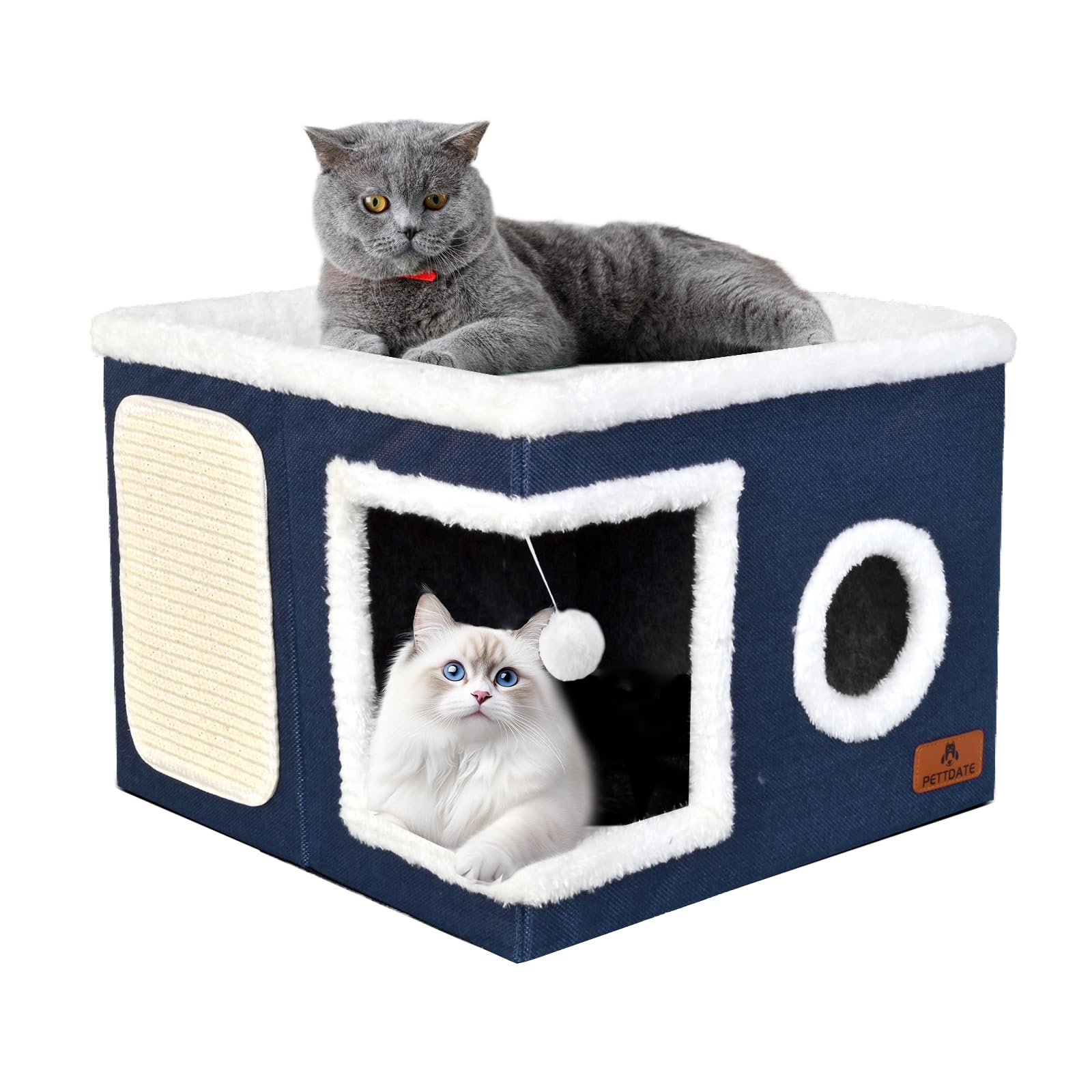 PETTDATE cat bed dual-level house with open-top top tier for spacious lounging.