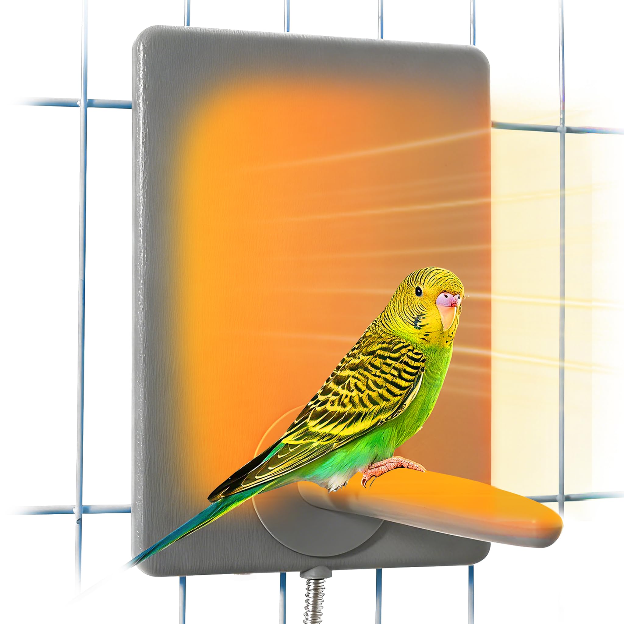 PetTemp bird heater combo cage-mounted-perch demonstrates balanced warmth for small birds in drafts