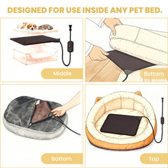 PetTemp cat bed warmer used with a thin cushion transfers warmth softly.