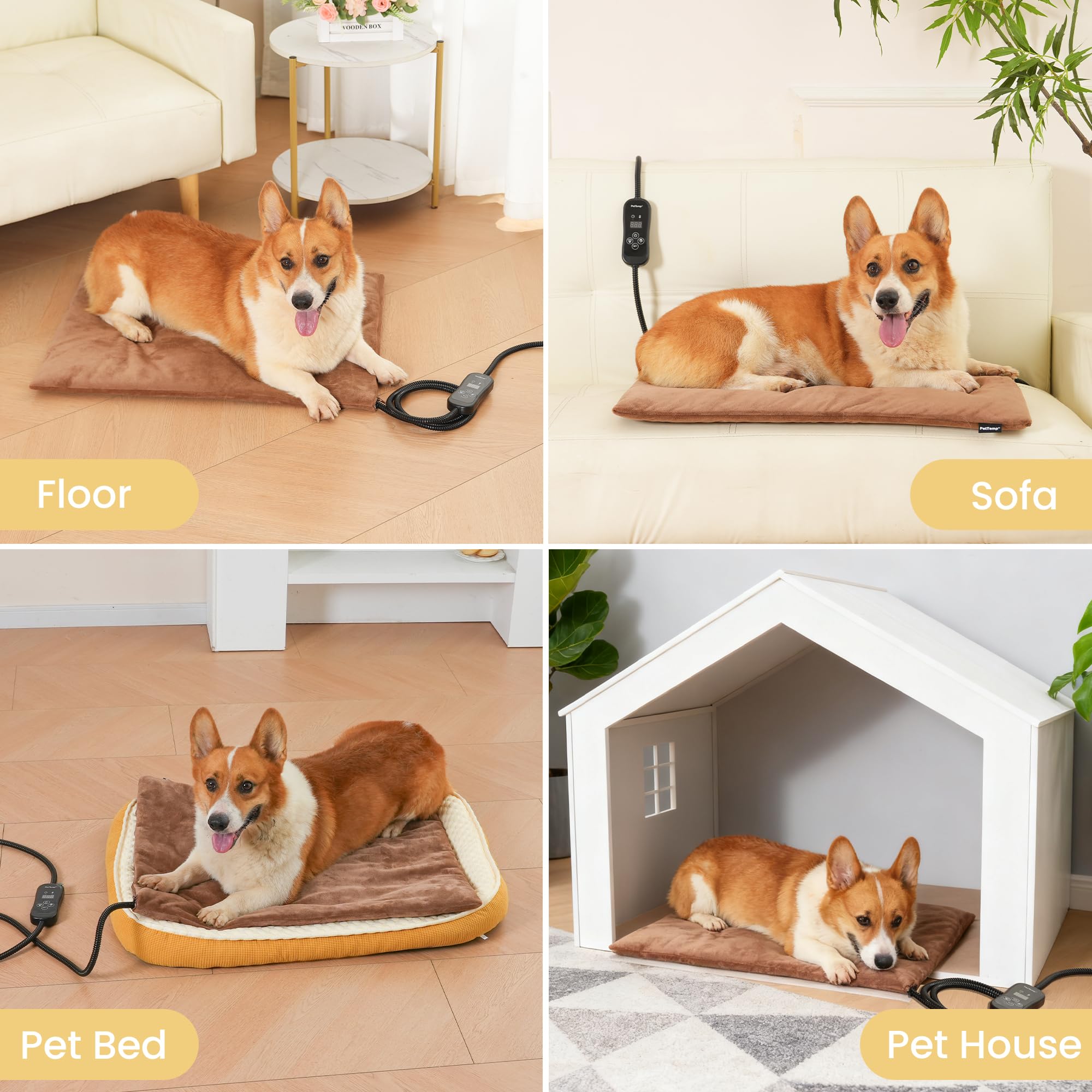 PetTemp chew-resistant cord adds safety during play near the pad.