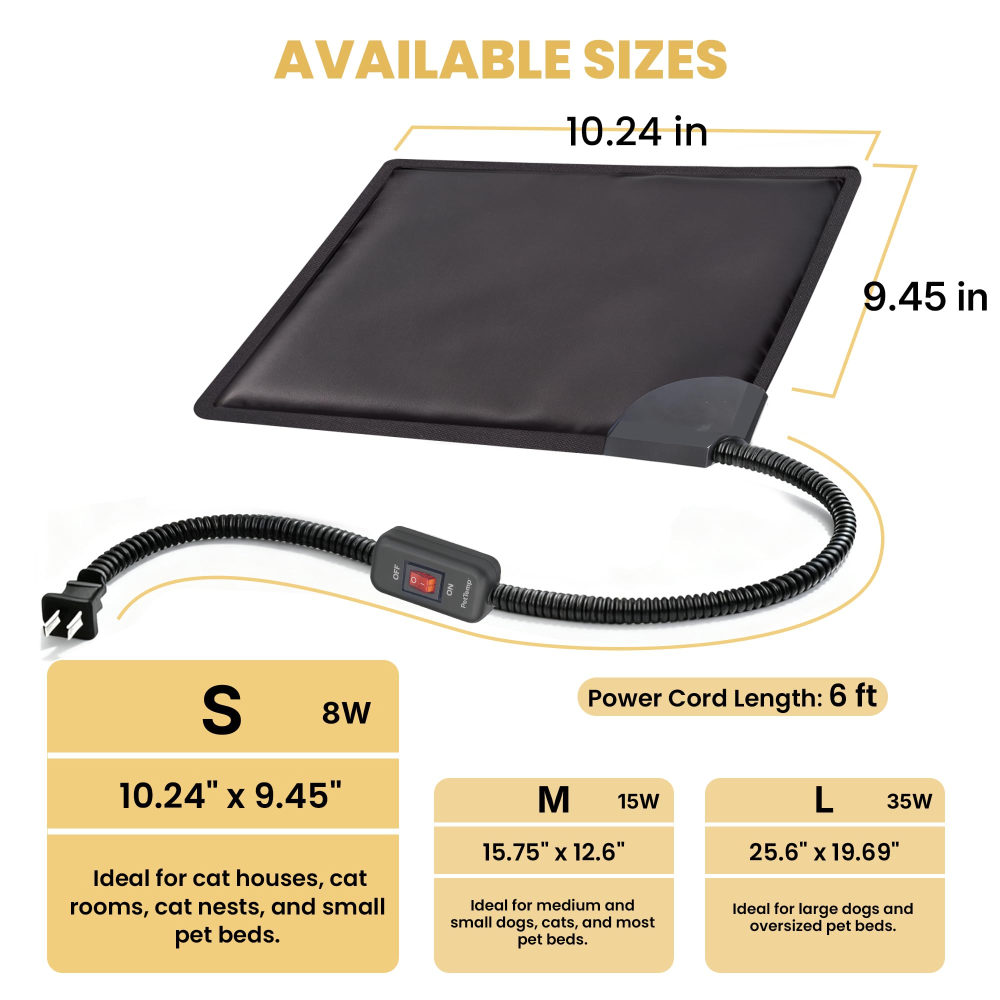 PetTemp fits under various pet beds for simple warmth upgrade.