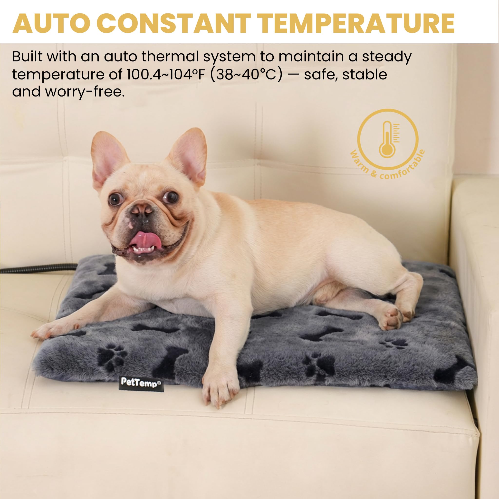 PetTemp heated pad gray cover detail showing washable fabric.
