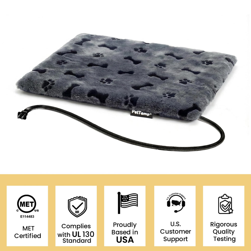 PetTemp heated pad thermostat control close-up shows stable warmth.