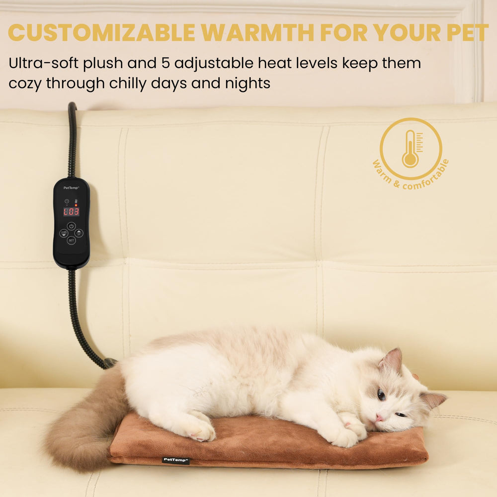 PetTemp heating pad shows five heat levels for personalized comfort