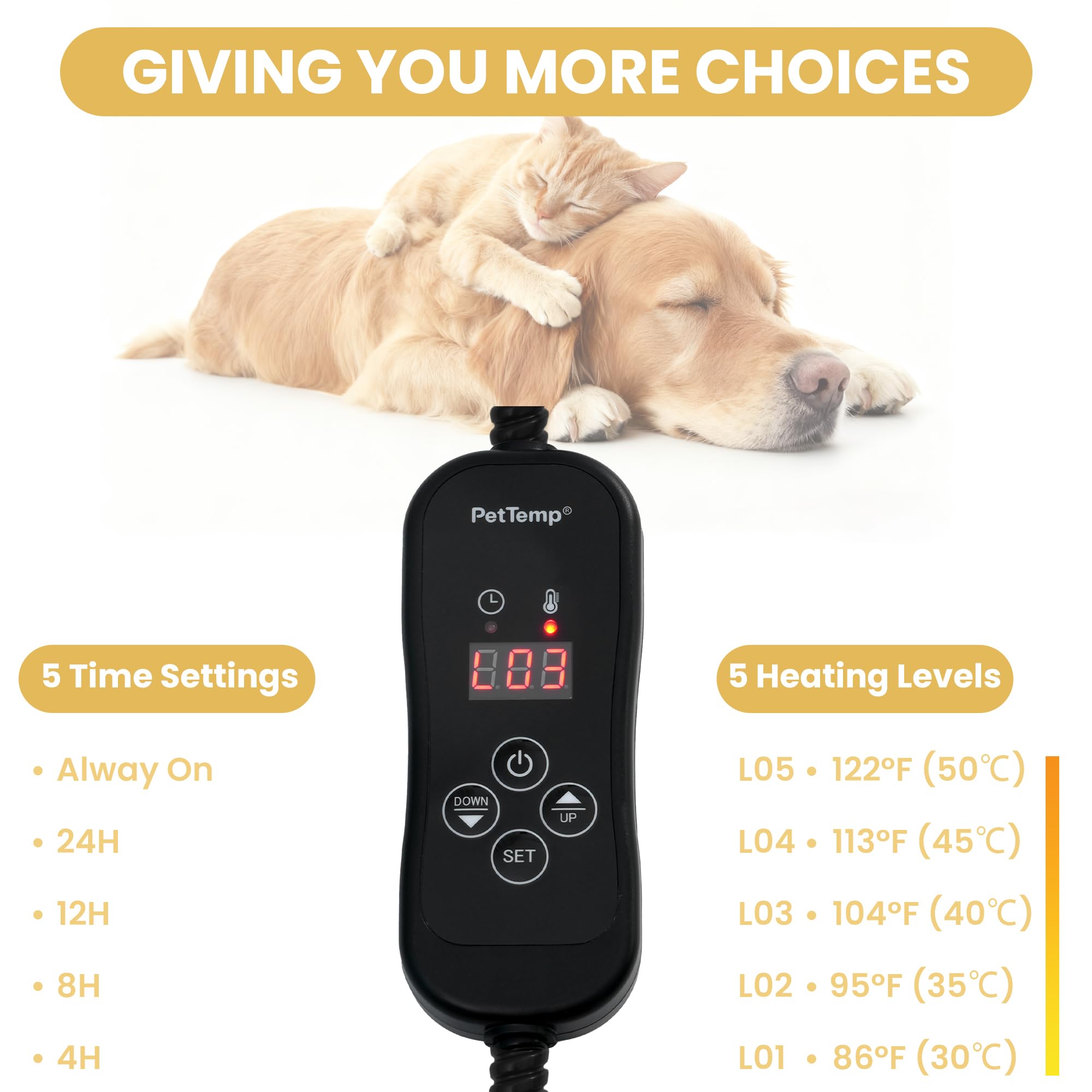 PetTemp plush cover on heating pad adds soft comfort and easy washing