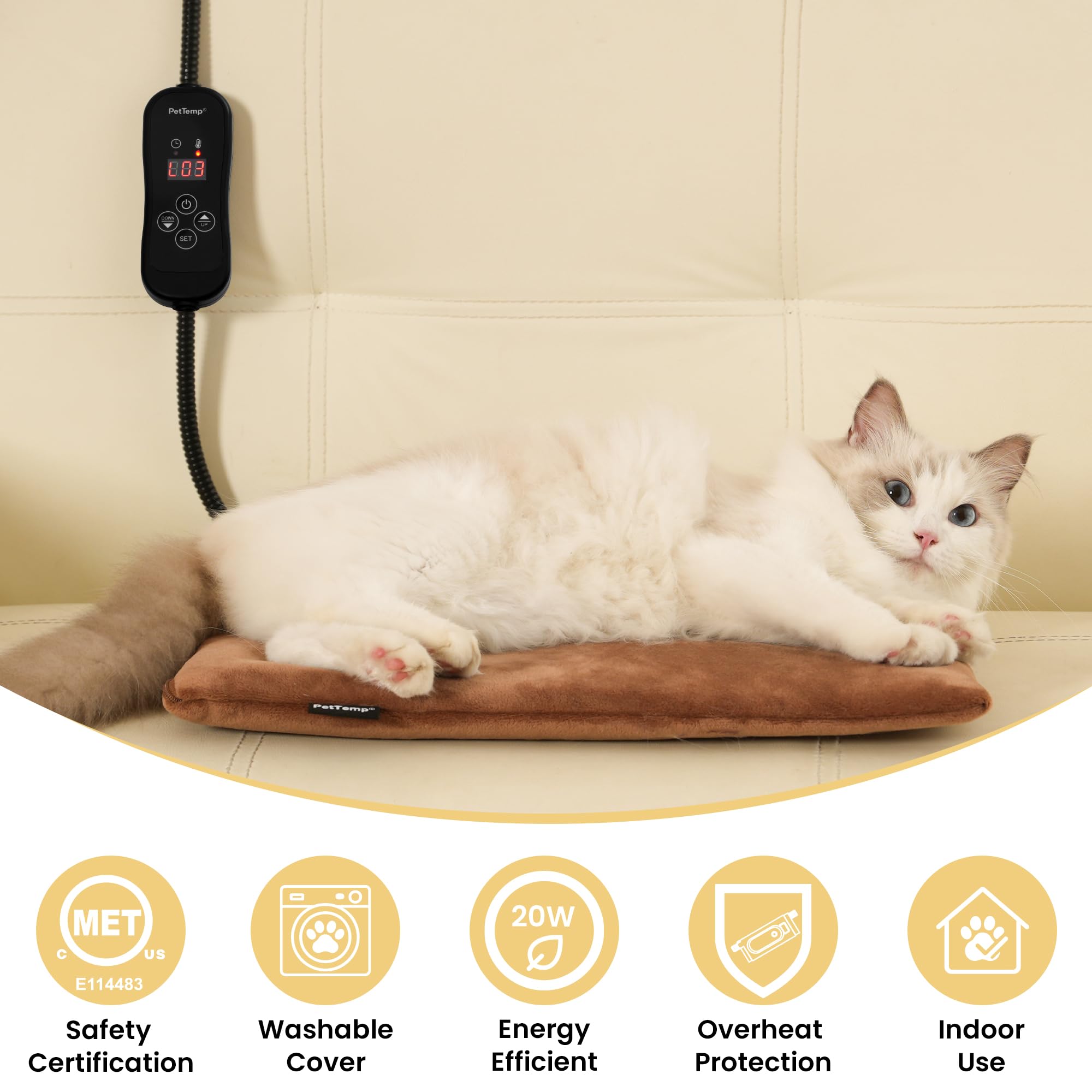 PetTemp heater with timer and auto shut-off for convenient use