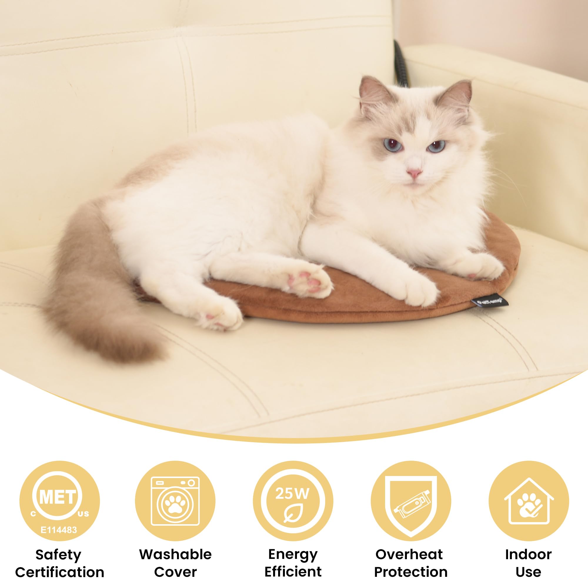 PetTemp pad with automatic thermostat maintaining constant gentle warmth.