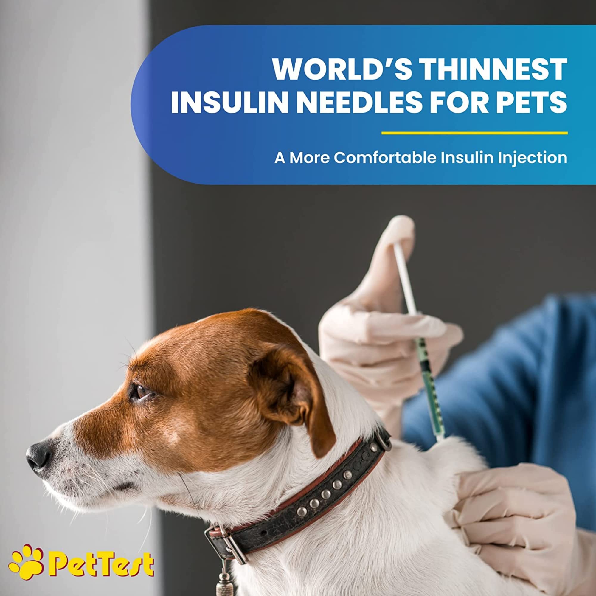 PetTest U-40 31G needle close-up highlighting ultra-thin needle for gentle injections.