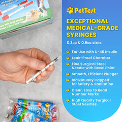 PetTest U-40 tri-bevel needle detail showcasing smoother piercing for small pets.
