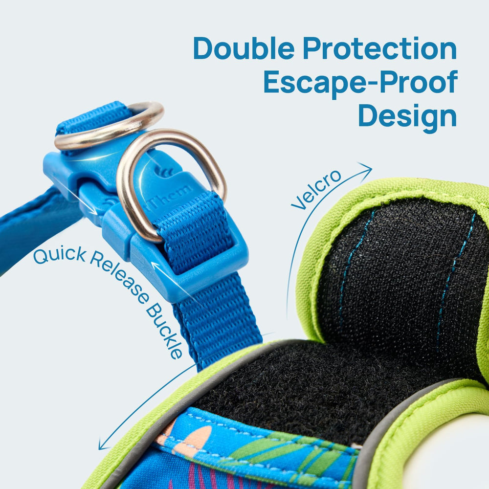 PetThem Cat Harness Hawaii Green S reflective strips for night visibility.