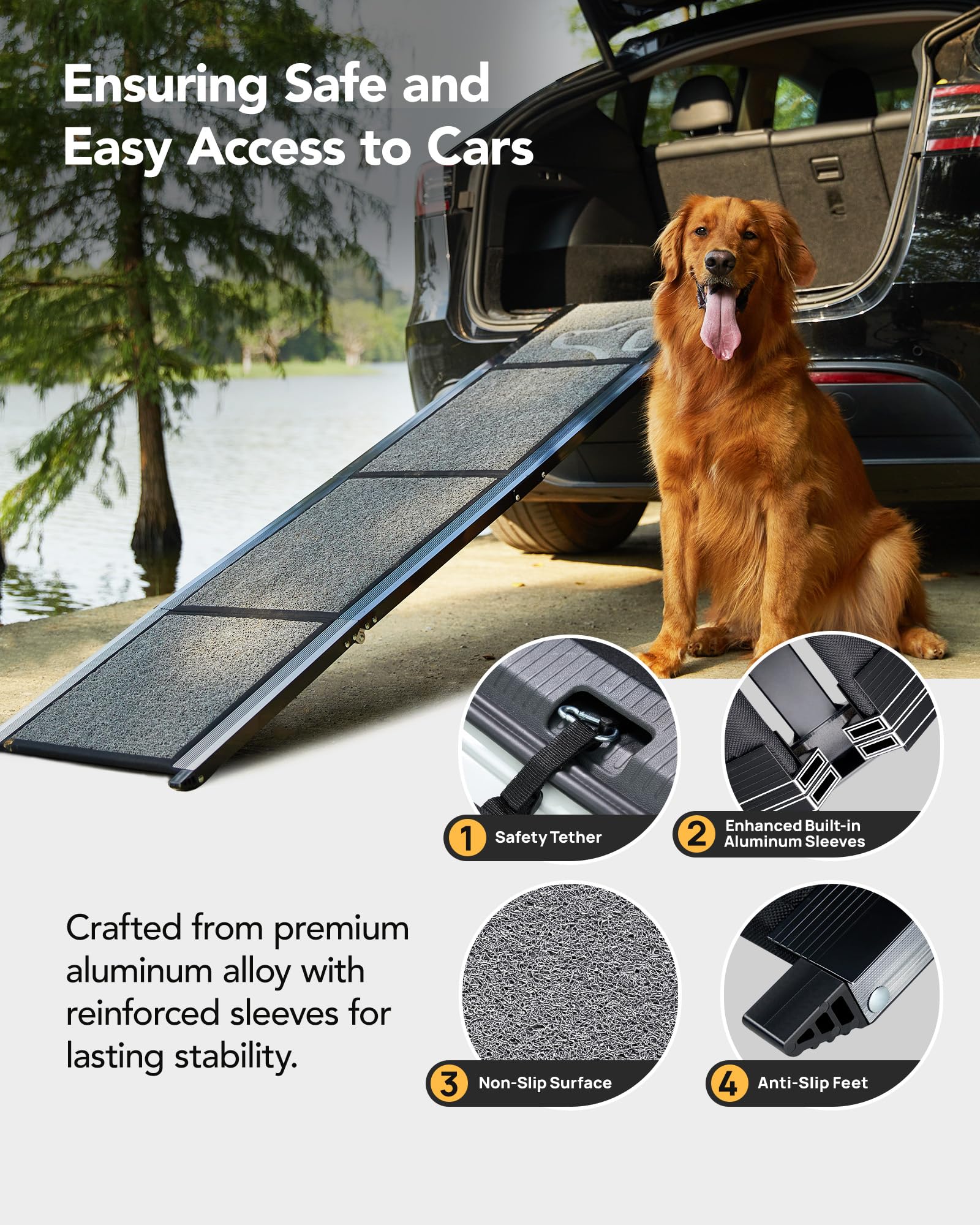 PetThem Dog Ramp 63-inch length eases loading into tall vehicles.