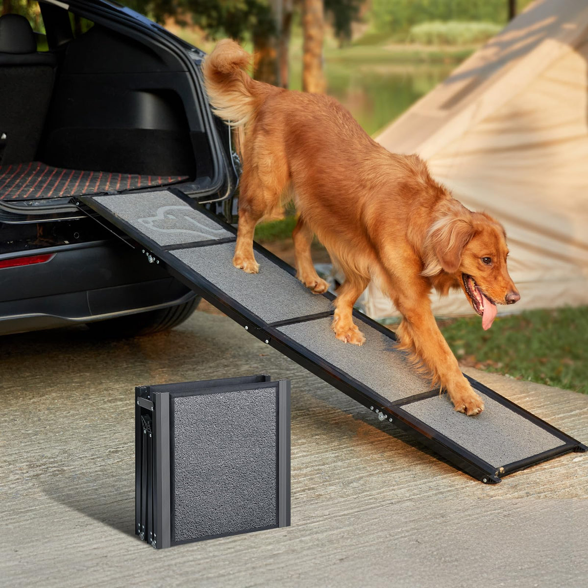 PetThem Dog Ramp aluminum frame delivers secure entry for large dogs.