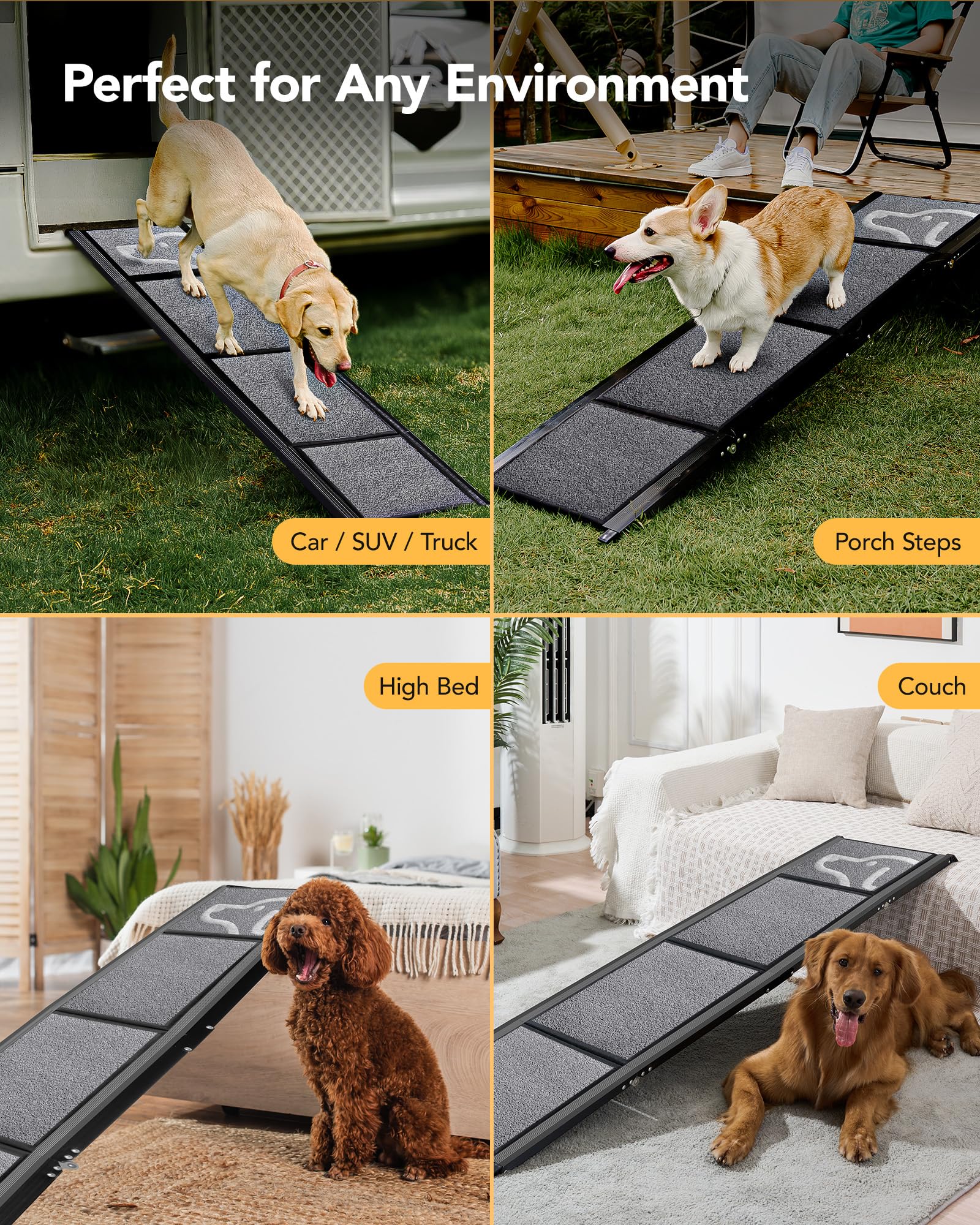 PetThem Dog Ramp weighs 15 lbs with handle for easy carrying.