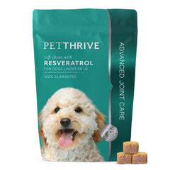 PetThrive Soft Chews bag-front highlight bacon flavor for tasty joint support