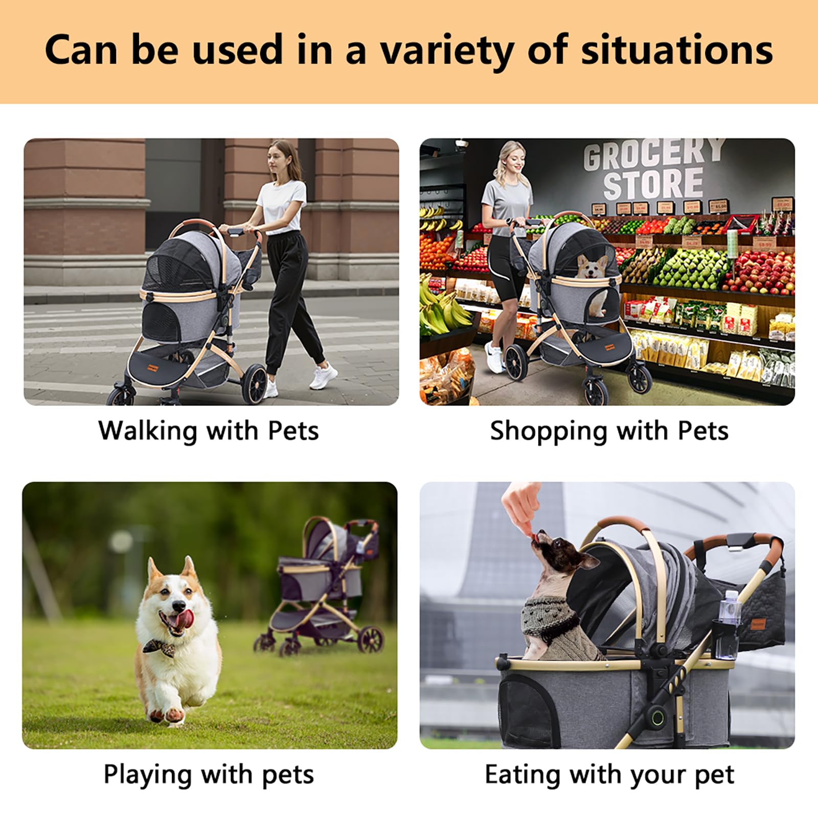 Pettingzoo 3-in-1 detachable design blends stroller, carrier, and storage in one.
