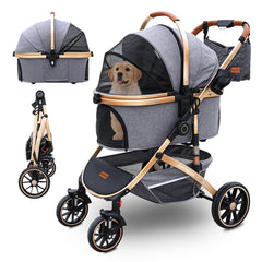 Pettingzoo dog stroller with four wheels for smooth, quiet pet transport on any sidewalk.