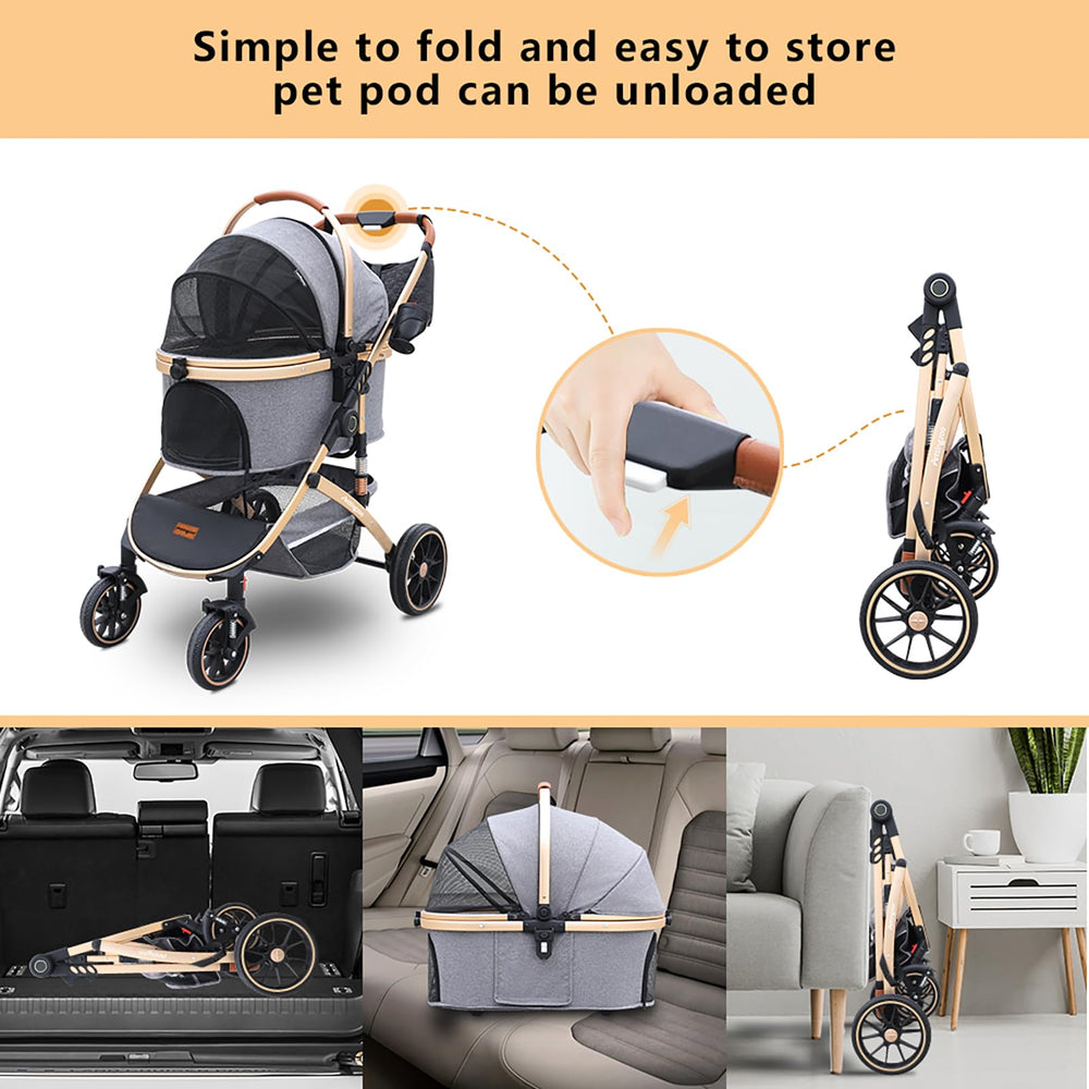 Pettingzoo storage basket and cup holder provide handy on-the-go essentials.