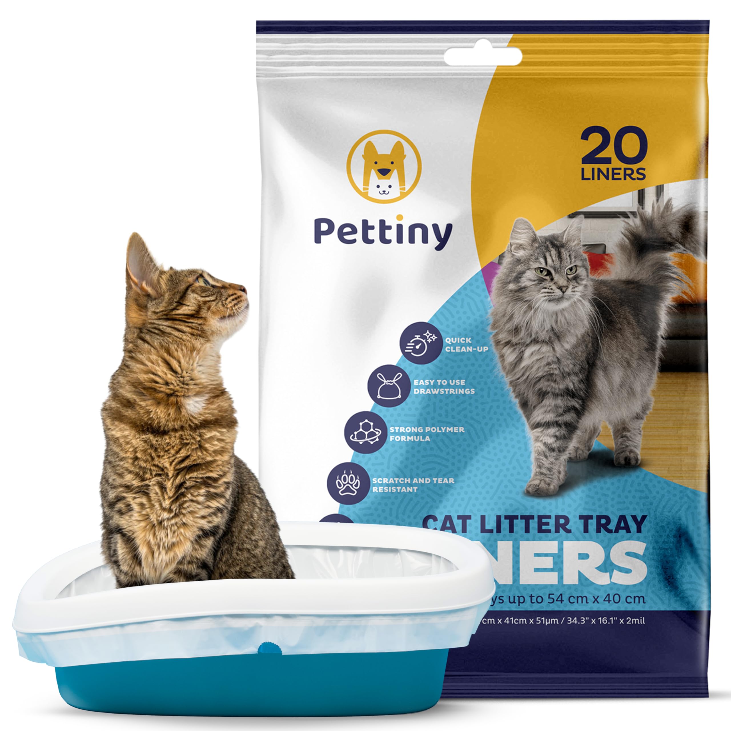 Pettiny 20-cat liner with drawstrings for quick cleanup and tidy disposal.