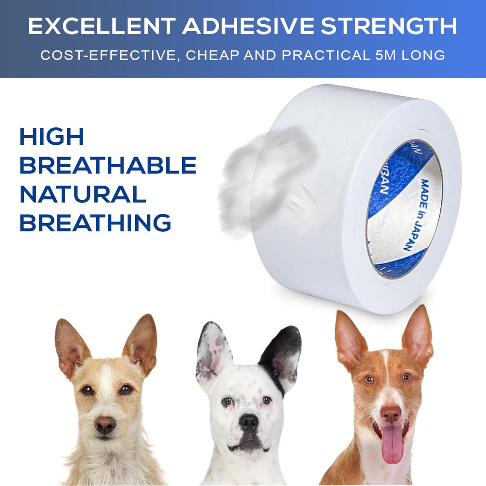 PETTIST ear tape being cut to fit demonstrates customizable sizing for different breeds.