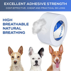 PETTIST ear tape being cut to fit demonstrates customizable sizing for different breeds.
