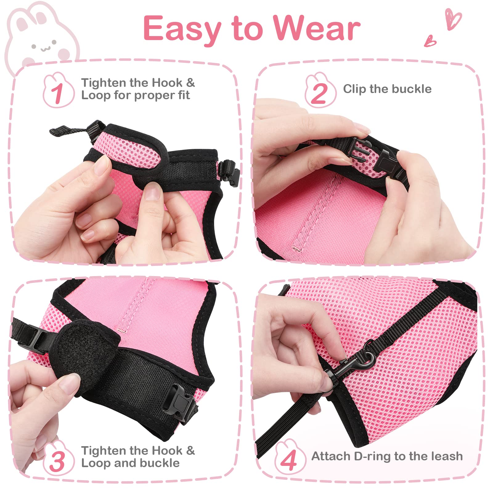 PETTOM bunny-harness-soft-padding offers comfortable wear with soft edges for pets.
