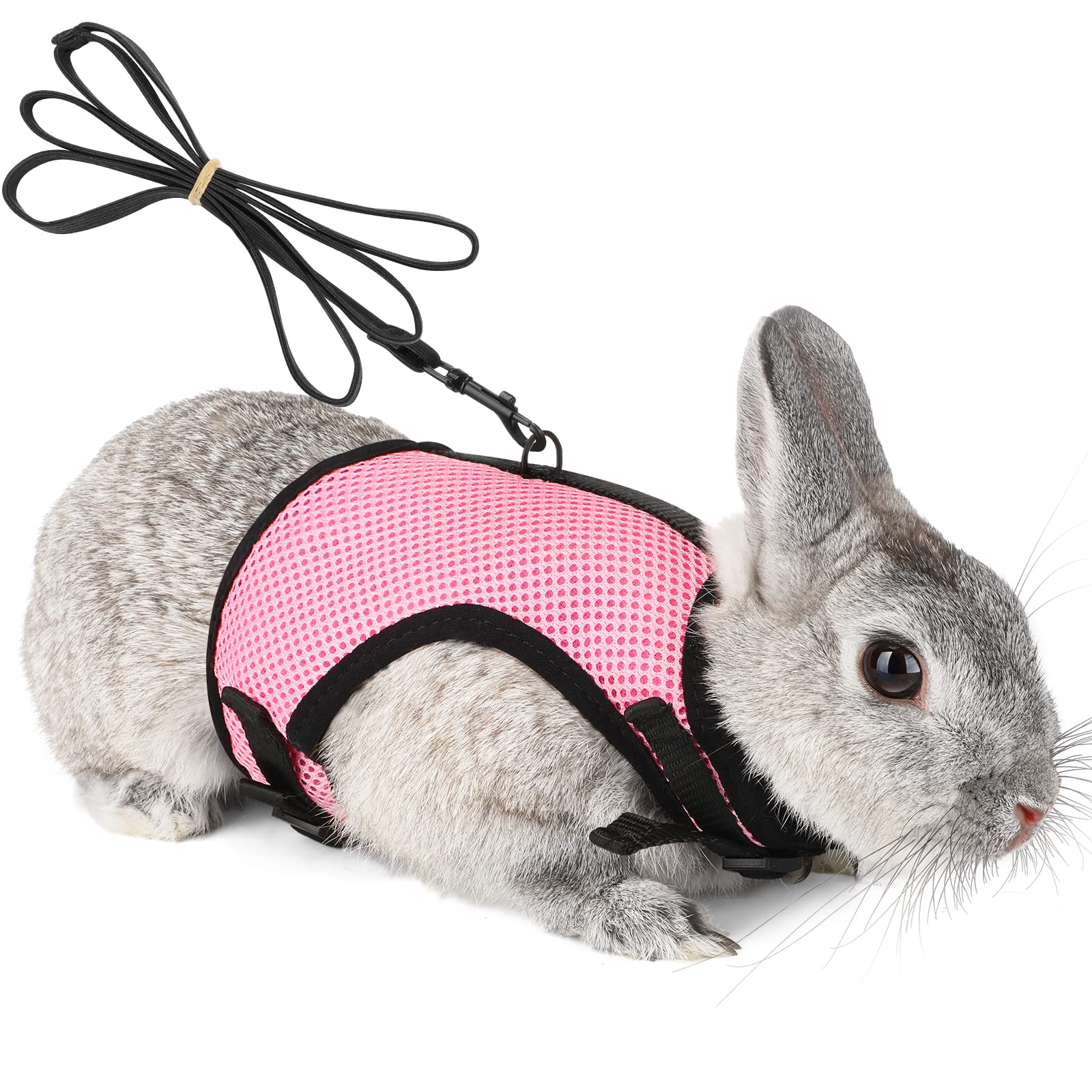 PETTOM bunny-harness-stretchy-leash-pink-xs with quick-adjust fit for easy outdoor walks.