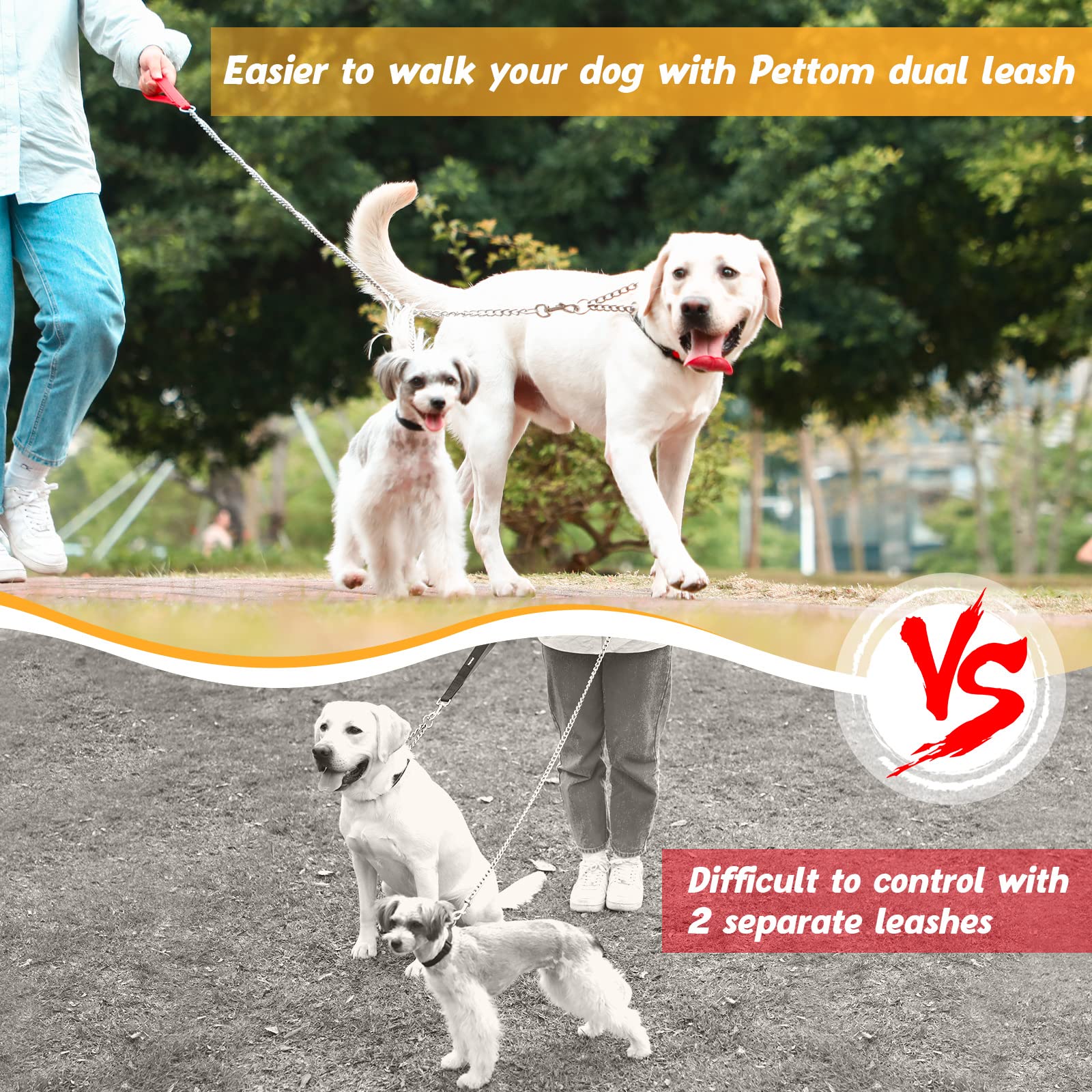 PETTOM o-ring attachment converts a single leash into double for two dogs