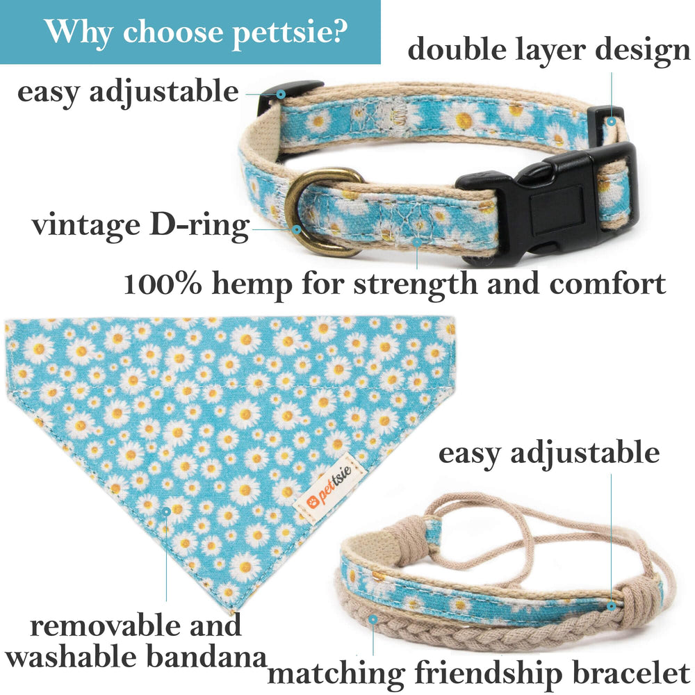 Pettsie dog bandana collar turquoise adjustable sizes ensure a secure fit.