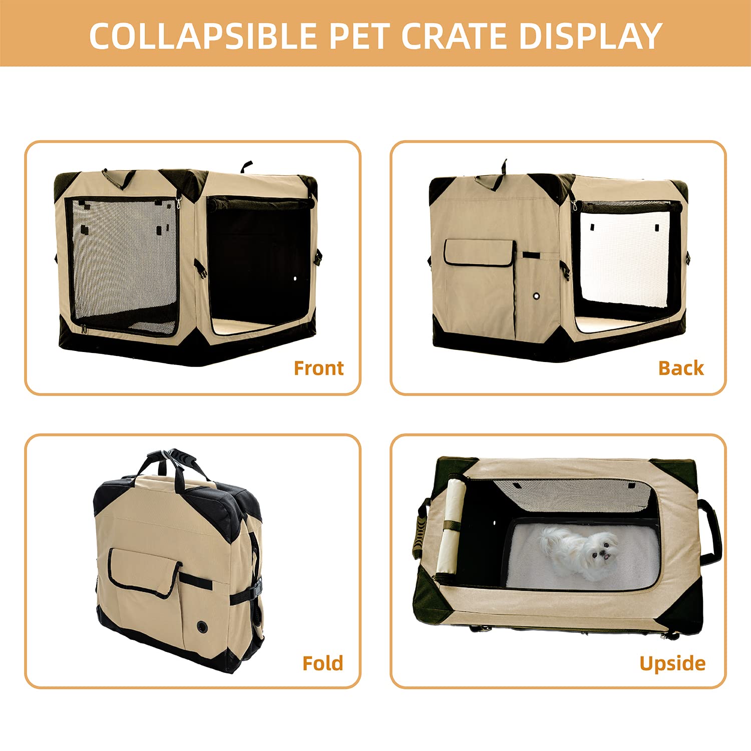 Pettycare 30in collapsible dog crate portable with carry handle for convenient travel.